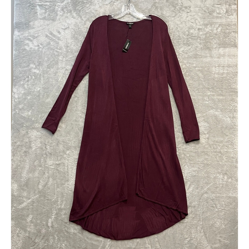 Express Long Line Cardigan Womens Small Burgundy Open Front Duster New